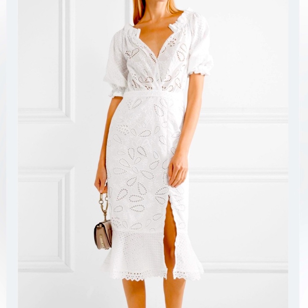 SALONI LONDON Olivia Broderie Anglaise Cotton White Dress US size 4 Wedding